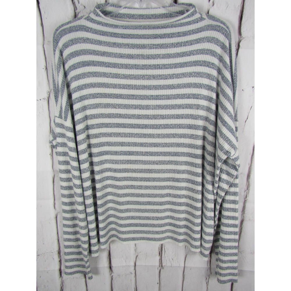 Lucky Brand Women's Striped Blue & White Large Long Sleeve Top
